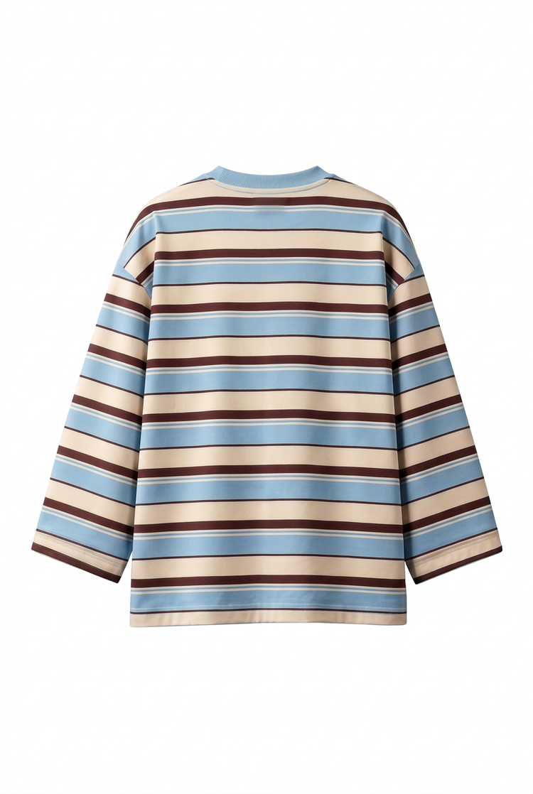 Striped Tee - Sky & Brown