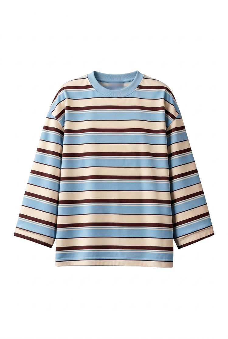 Striped Tee - Sky & Brown