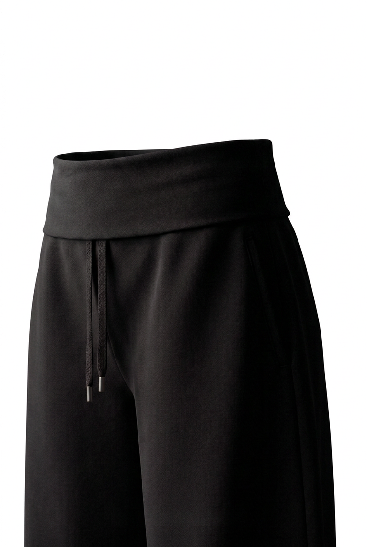 DIVA black balloon pants close-up of fold-over waistband and drawcord